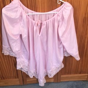 Vintage 60s baby pink lace sheer longsleeve pj top